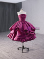 Fuchsia Satin Strapless Pleats Short Prom Dress