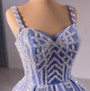 Blue Tulle Sequins Spagehtti Straps Prom Dress