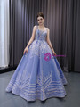 Blue Tulle Sequins Spagehtti Straps Prom Dress