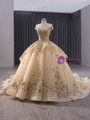 Champagne Ball Gown Tulle Sequins Cap Sleeve Prom Dress