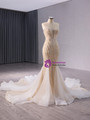 Champagne Mermaid Sequins Beading Prom Dress