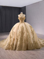Gold Ball Gown Sequins Beading Halter Prom Dress