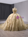 Gold Ball Gown Sequins Beading Halter Prom Dress
