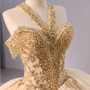 Gold Ball Gown Sequins Beading Halter Prom Dress