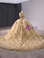 Gold Ball Gown Sequins Beading Halter Prom Dress