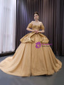 Gold Ball Gown Sequins Off the Shoulder Appliques Prom Dress