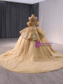 Gold Ball Gown Sequins Off the Shoulder Appliques Prom Dress