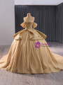 Gold Ball Gown Sequins Off the Shoulder Appliques Prom Dress