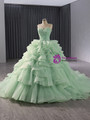 Green Ball Gown Tulle Strapless Prom Dress