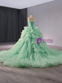 Green Ball Gown Tulle Strapless Prom Dress