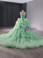 Green Ball Gown Tulle Strapless Prom Dress