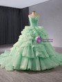 Green Ball Gown Tulle Strapless Prom Dress
