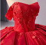 Red Tulle Strapless Appliques Prom Dress