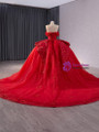 Red Tulle Strapless Appliques Prom Dress