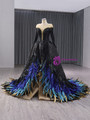 Black Sequins Beading Long Sleeve Feather Prom Dress