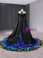 Black Sequins Beading Long Sleeve Feather Prom Dress