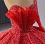 Red Long Sleeve One Shoulder Sequins Beading Prom Dress