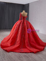 Red Long Sleeve One Shoulder Sequins Beading Prom Dress