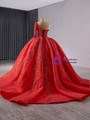 Red Long Sleeve One Shoulder Sequins Beading Prom Dress