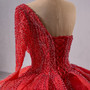 Red Long Sleeve One Shoulder Sequins Beading Prom Dress
