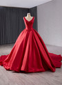 Fashion Vintage Red Satin V-neck Prom Dress