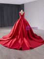 Fashion Vintage Red Satin V-neck Prom Dress