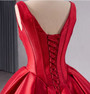 Fashion Vintage Red Satin V-neck Prom Dress