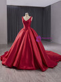 Fashion Vintage Red Satin V-neck Prom Dress