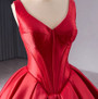 Fashion Vintage Red Satin V-neck Prom Dress