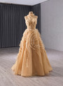 A-line Champagne One Shouder Tulle Prom Dress