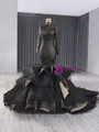 Black Mermaid Tulle Long Sleeve Pleats Prom Dress