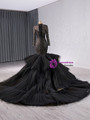 Black Mermaid Tulle Long Sleeve Pleats Prom Dress