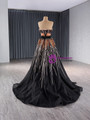 Black Tulle Strapless Pleats Beading Sequins Prom Dress