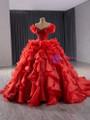 Red Sequins Off the Shoulder Pearls Prom Dress