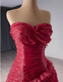 Burgundy Strapless Pleats Prom Dress