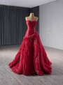 Burgundy Strapless Pleats Prom Dress