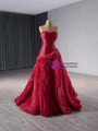 Burgundy Strapless Pleats Prom Dress