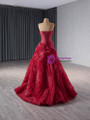 Burgundy Strapless Pleats Prom Dress