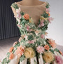 Champagne Green Tulle 3D Flower Prom Dress