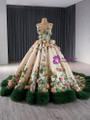 Champagne Green Tulle 3D Flower Prom Dress