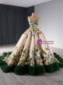 Champagne Green Tulle 3D Flower Prom Dress