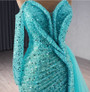 Mermaid Sequins Long Sleeve Strapless Pleats Prom Dress