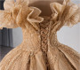 Champagne Ball Gown Tulle Sequins Off the Shoulder Prom Dress
