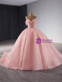 Pink Tulle Sequins Off the Shoulder Prom Dress