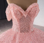 Pink Tulle Sequins Off the Shoulder Prom Dress