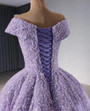 A-Line Lilac Tulle Sequins Off the Shoulder Prom Dress
