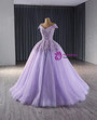A-Line Lilac Tulle Sequins Off the Shoulder Prom Dress
