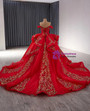 Red Ball Gown Tulle Sequins Off the Shoulder Prom Dress