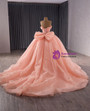 Pink Tulle Off the Shoulder Beading Prom Dress