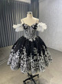 Black Tulle Sequins Appliques Short Prom Dress